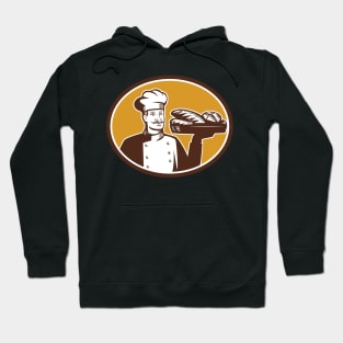 Baker Serving Bread Loaf Woodcut Hoodie